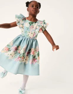 Cassie Floral Print Ruffle Dress Green