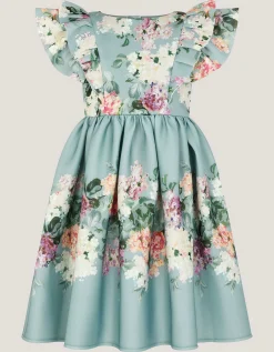 Cassie Floral Print Ruffle Dress Green