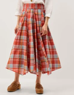 Cecily Check Midi Skirt Orange