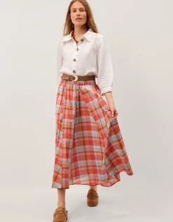 Cecily Check Midi Skirt Orange