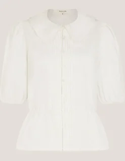 Celia Puff Sleeve Collar Jersey Blouse Ivory