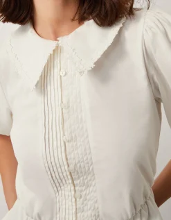Celia Puff Sleeve Collar Jersey Blouse Ivory