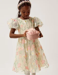 Celina Daisy Embroidered Party Dress White
