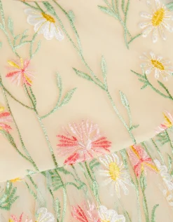 Celina Daisy Embroidered Party Dress White