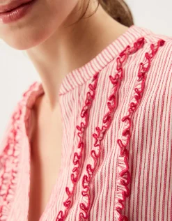Ceres Frill Stripe Shirt Red