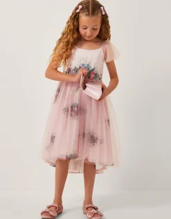 Charlotte Short Sleeve Floral Tulle Dress Pink
