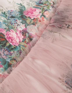 Charlotte Short Sleeve Floral Tulle Dress Pink