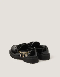 Charm Patent Loafer School Shoes Black