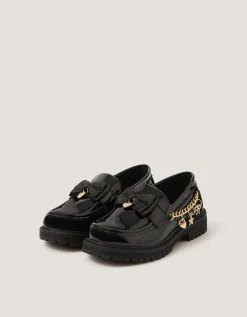 Charm Patent Loafer School Shoes Black