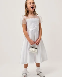 Chiffon Sleeve Floral Communion Dress White