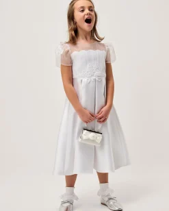 Chiffon Sleeve Floral Communion Dress White
