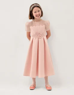 Chiffon Sleeve Floral Embroidered Dress Pink
