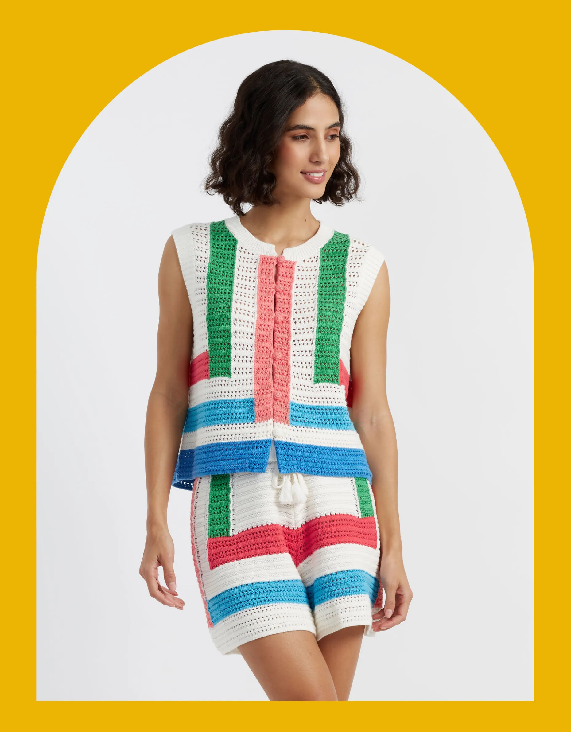 Chinti & Parker Stripe Crochet Shorts Multi