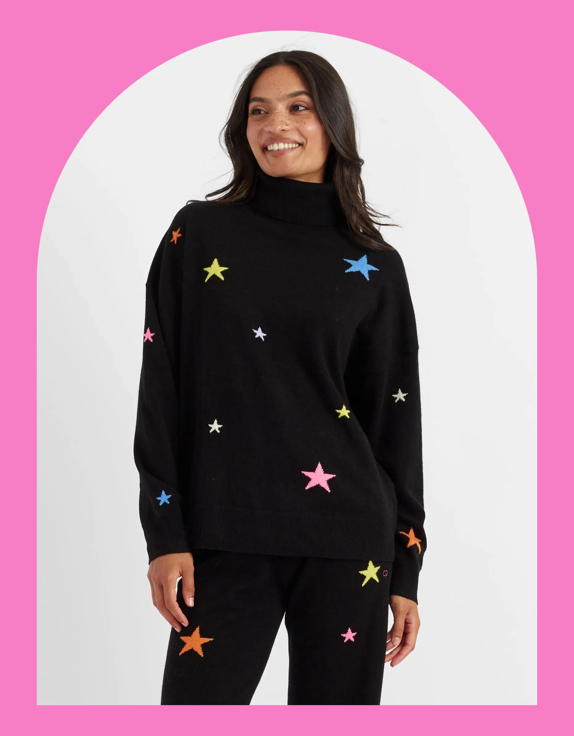 Chinti & Parker Wool Star Roll Neck Jumper Black