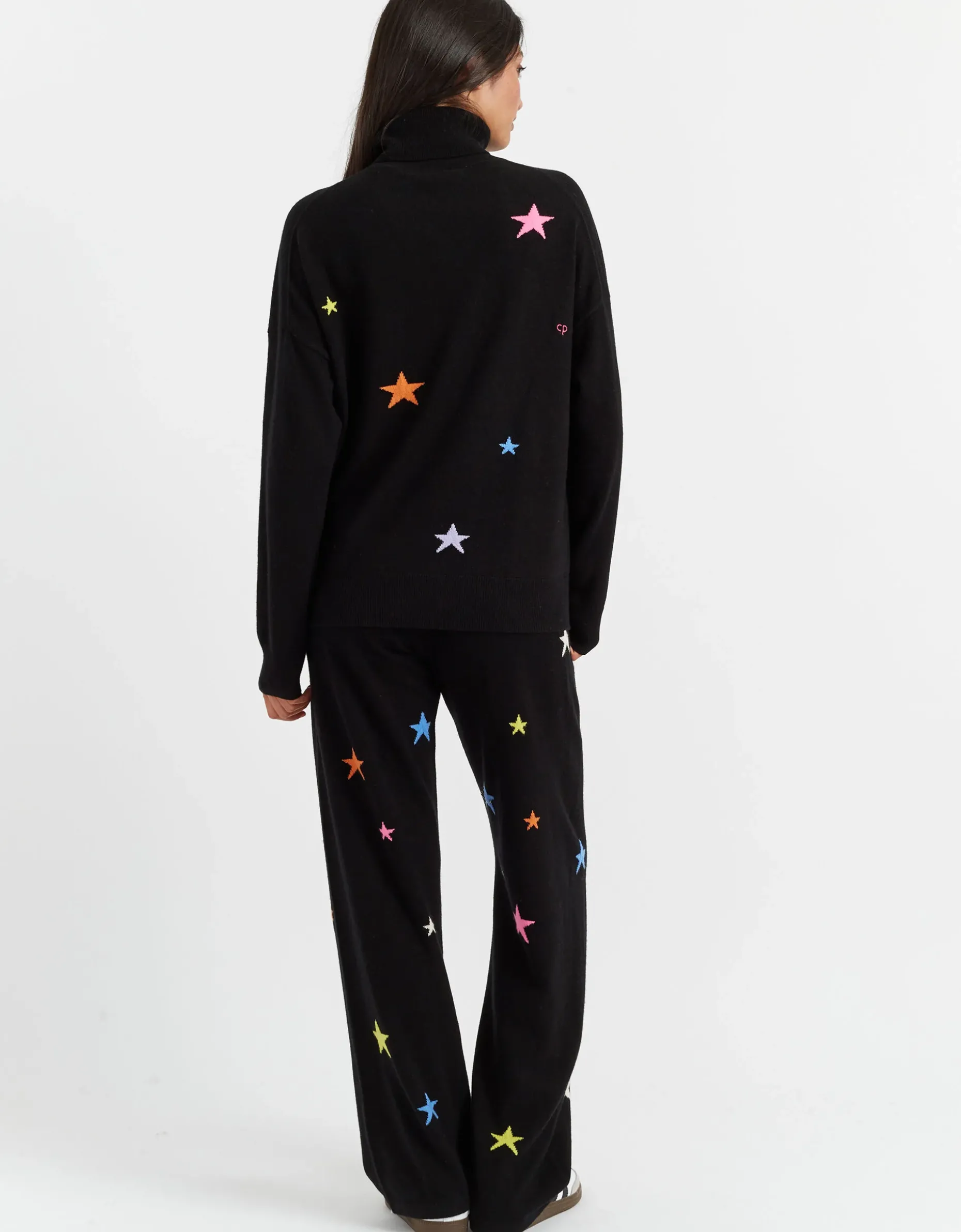 Chinti & Parker Wool Star Roll Neck Jumper Black