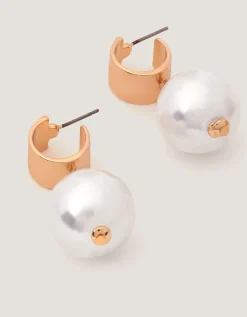 Chunky Pearl Drop Hoop Earrings