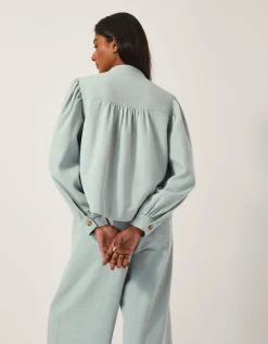 Ciara Puff Sleeve Denim Jacket Blue