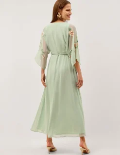 Clara Floral Embellished Midi Wrap Dress Green