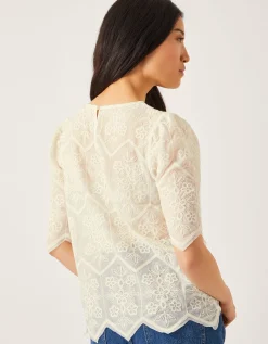 Clara Sheer Embroidered Top Ivory