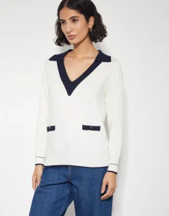 Clara V-Neck Collared Jumper Ivory