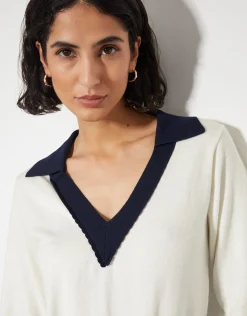 Clara V-Neck Collared Jumper Ivory