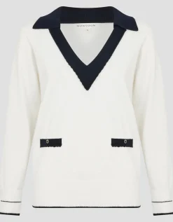 Clara V-Neck Collared Jumper Ivory