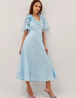 Clarissa Floral Appliqué Midi Dress Blue