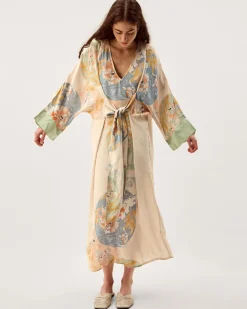 Clemence Amelie Tie Front Floral Midi Dress Cream