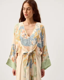 Clemence Amelie Tie Front Floral Midi Dress Cream