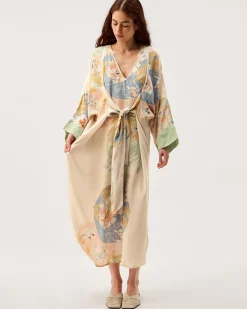 Clemence Amelie Tie Front Floral Midi Dress Cream