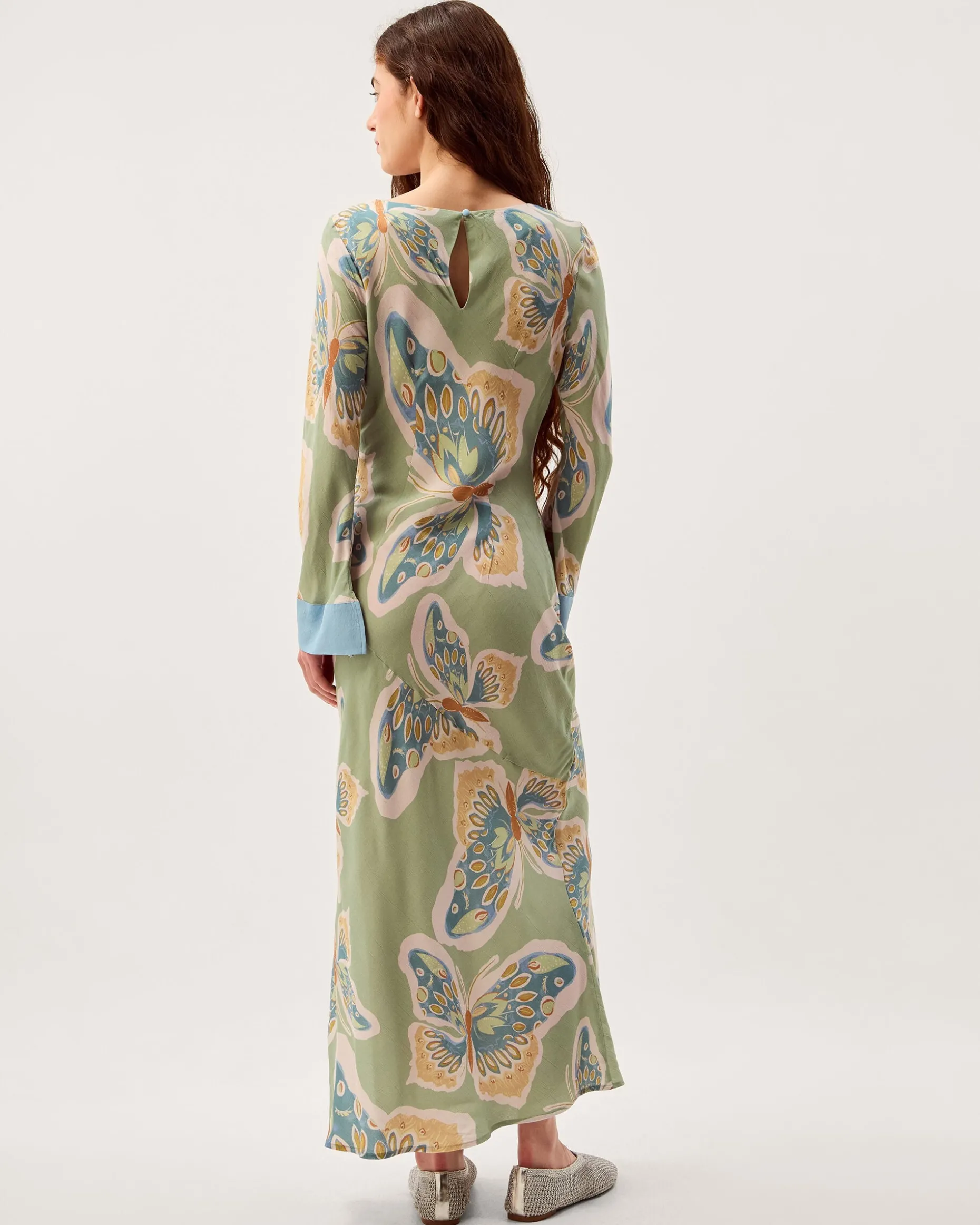 Clemence Aurelie Butterfly Long Sleeve Maxi Dress Green