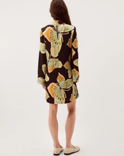 Clemence Aurelie Butterfly Mini Tunic Dress Black