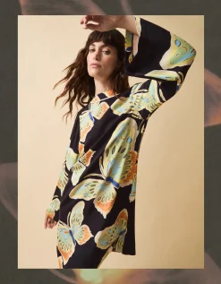 Clemence Aurelie Butterfly Mini Tunic Dress Black