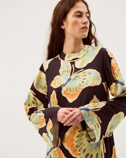Clemence Aurelie Butterfly Mini Tunic Dress Black