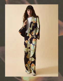 Clemence Aurelie Butterfly Palazzo Trousers Black