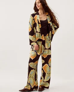 Clemence Aurelie Butterfly Palazzo Trousers Black