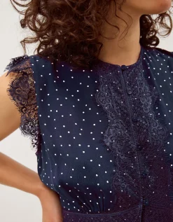 Cleo Lace Polka Dot Midi Dress Blue
