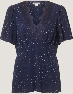 Cleo Lace Polka Dot Top Blue