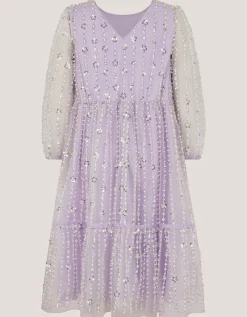 Colette Pearl Long Sleeve Party Dress Purple