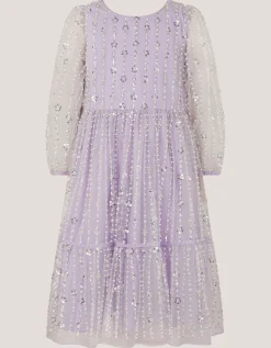 Colette Pearl Long Sleeve Party Dress Purple