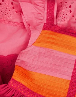 Colour Block Broderie Dress Pink