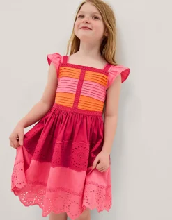 Colour Block Broderie Dress Pink