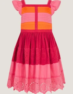 Colour Block Broderie Dress Pink