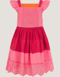 Colour Block Broderie Dress Pink