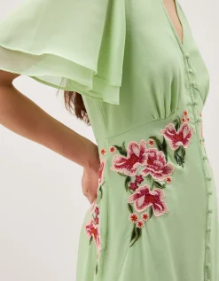 Coraline Floral Embroidered Midi Dress Green