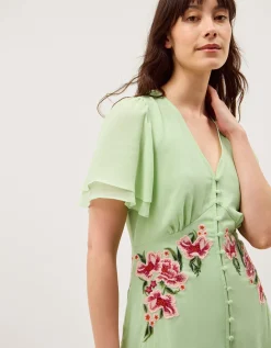 Coraline Floral Embroidered Midi Dress Green