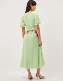 Coraline Floral Embroidered Midi Dress Green