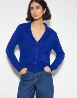 Cora V-Neck Collared Cardigan Blue