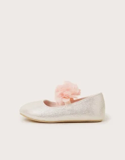 Corsage Metallic Faux Leather Ballet Flats Pink