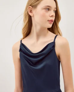 Cowl Neck Satin Prom Dress Blue
